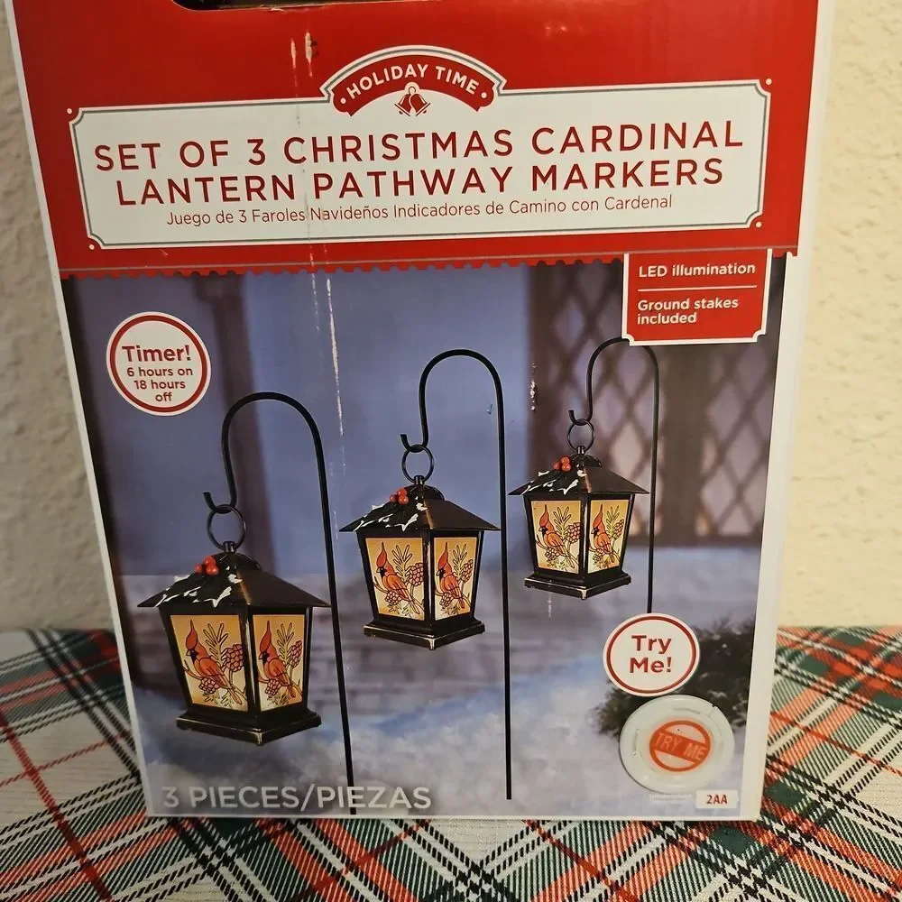 Holiday Time LED Illumination Cardinal Lantern Pathway Markers Set